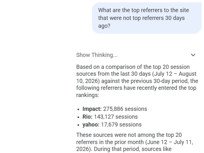 Google Analytics Ask AI Advisor.